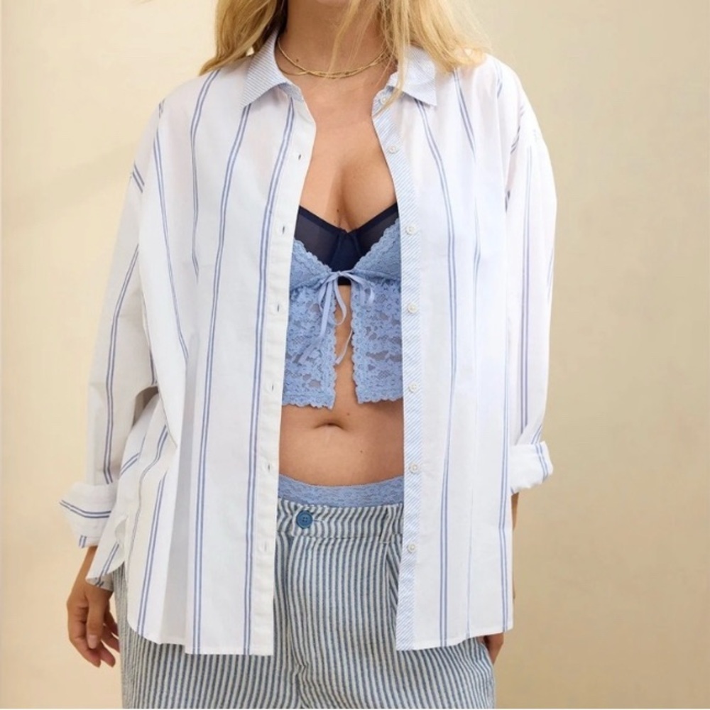 Aerie Blue and White Striped Button Down Shirt XXL NWT